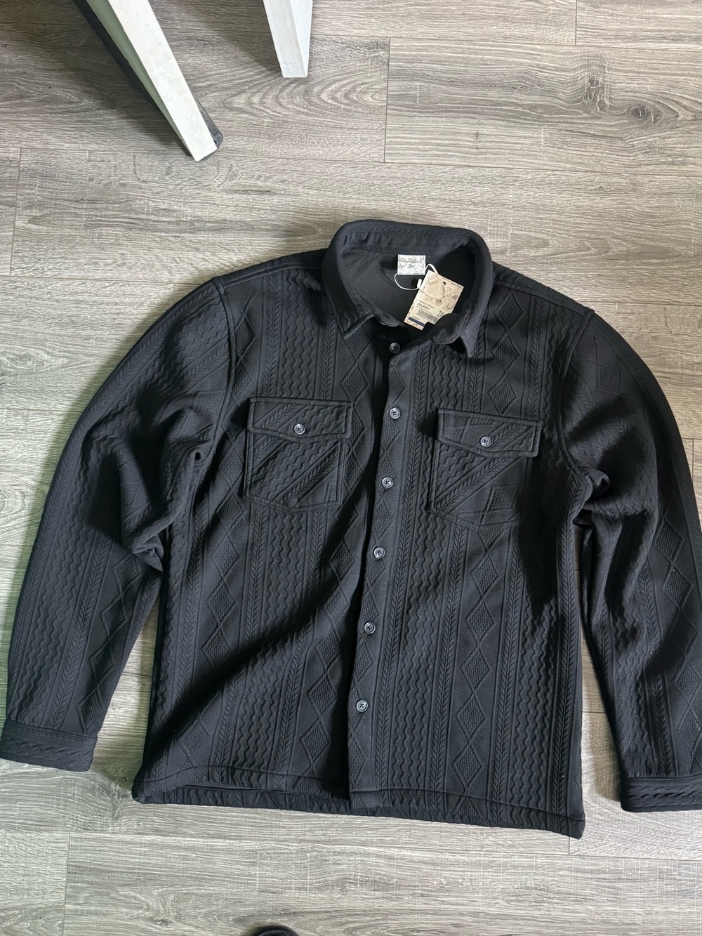 Men's Black Quilted Button-Front Shirt Jacket